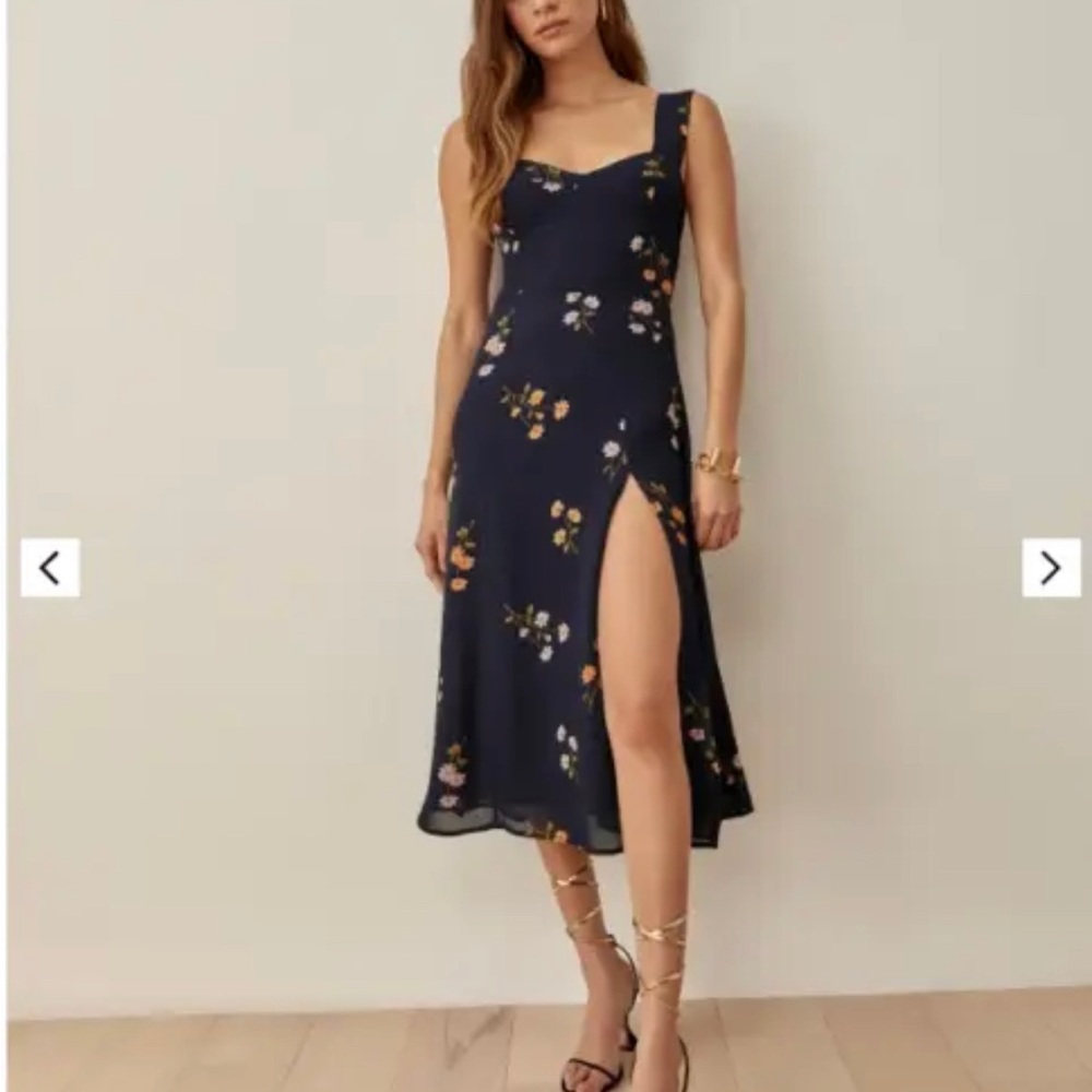 Reformation navy blue midi dress with slip